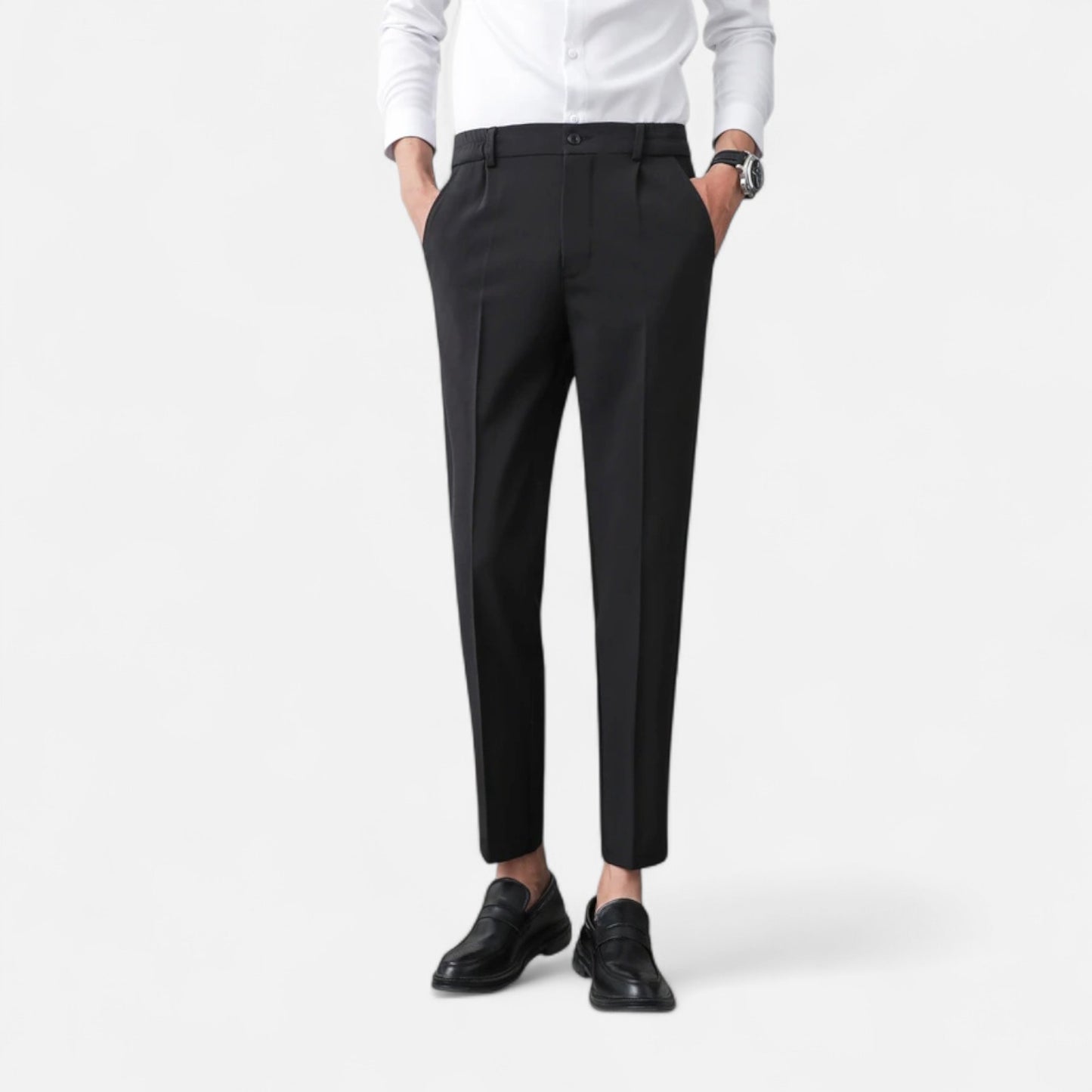 Masimon | Men’s Slim Straight Wrinkle‑Free Dress Trousers – Casual Suit Pants with Elastic Comfort Waistband