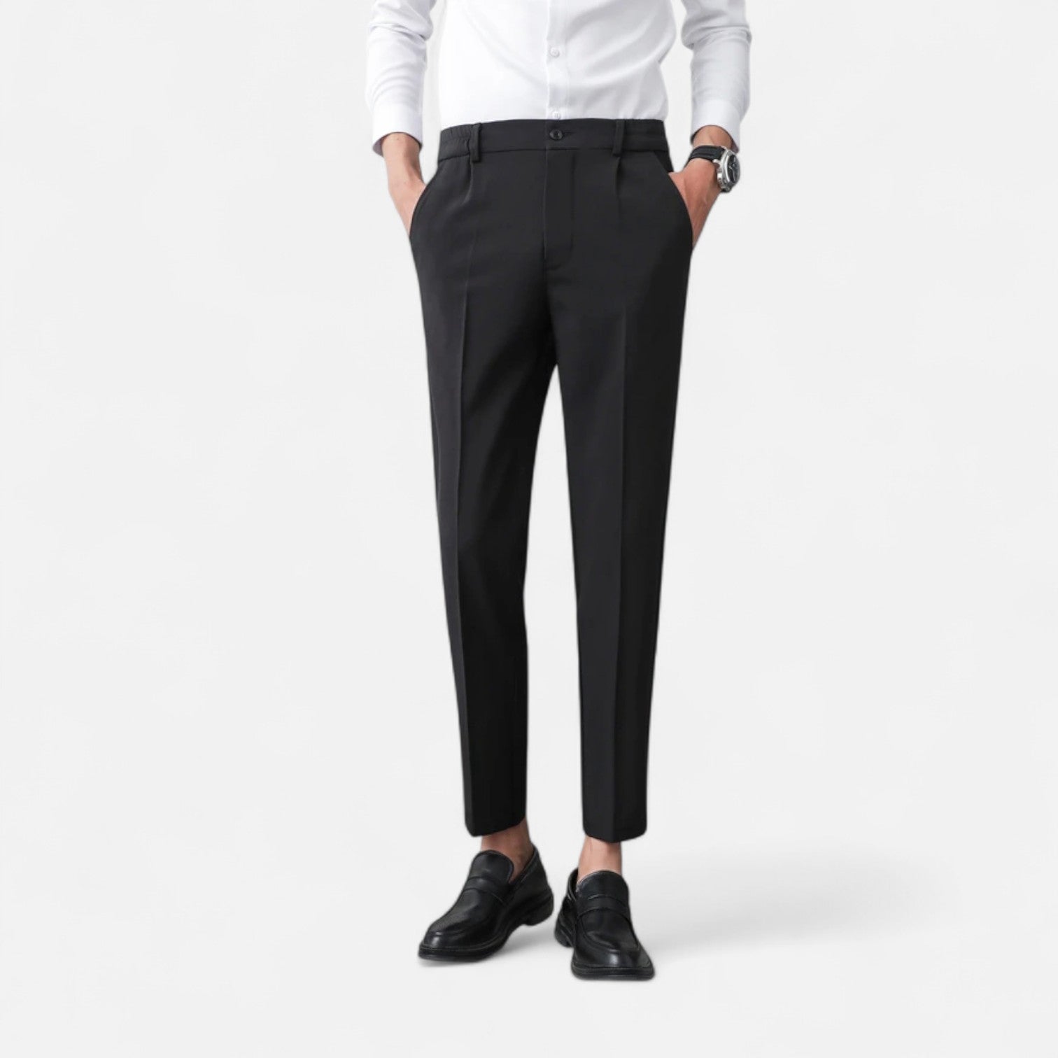 Masimon | Men’s Slim Straight Wrinkle‑Free Dress Trousers – Casual Suit Pants with Elastic Comfort Waistband