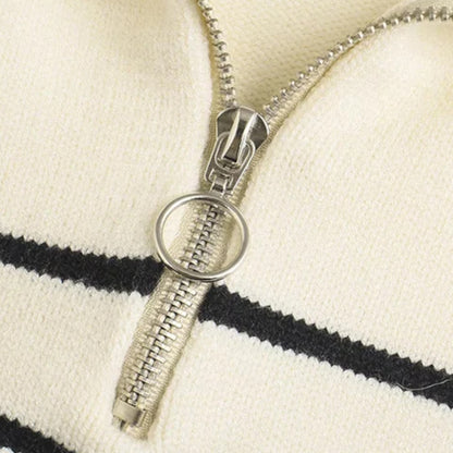 Masimon | Women’s Zip-Up Sweater – Vintage Stripe Elegance