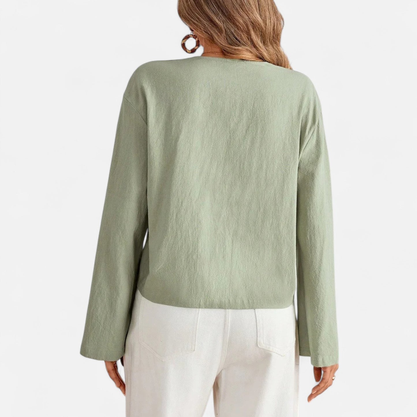 Masimon | Women’s Long‑Sleeve Bow‑Tie V‑Neck Blouse – Lightweight Breathable Fabric, Effortless Elegance