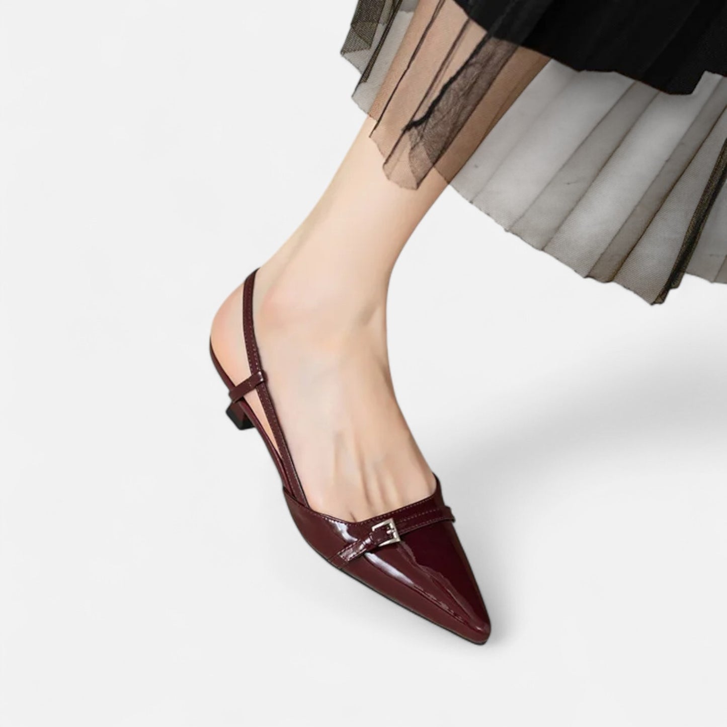 Masimon | Women’s Mid‑Heel White Slingback Sandals – Patent-Leather Elegance with Ankle Strap