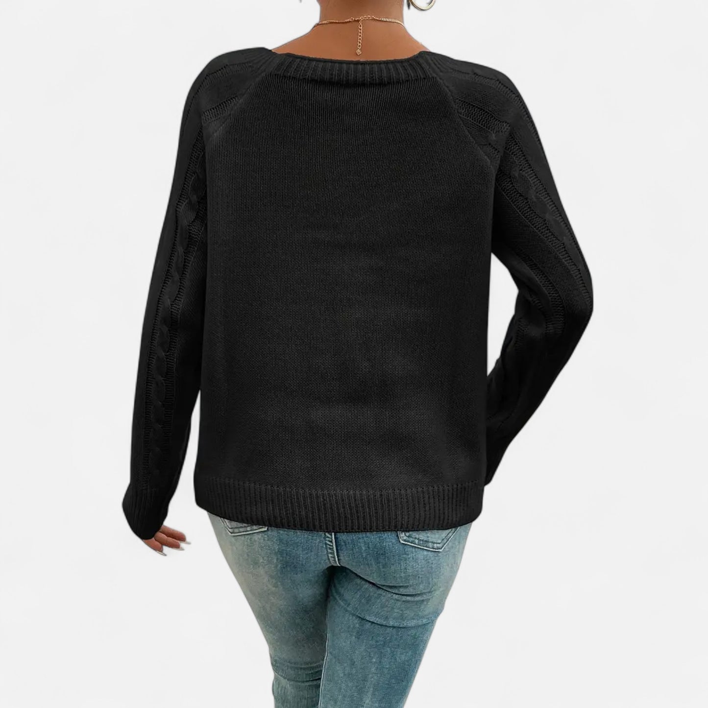 Masimon | Women’s Sweater – Square Neck Cable Knit Elegance