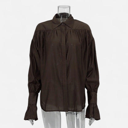 Masimon | Women’s Long‑Sleeve Turn‑Down Collar Blouse – Lightweight Breathable Fabric, Casual‑Chic Styling