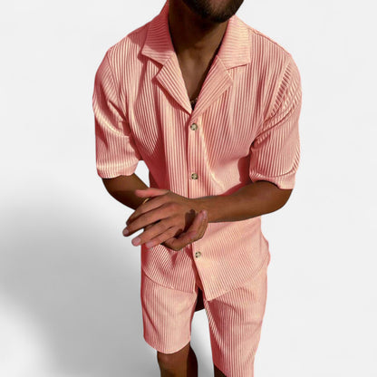 Masimon | Men’s Solid Corduroy Short‑Sleeve Shirt & Shorts Set – Stretch Casual Outfit