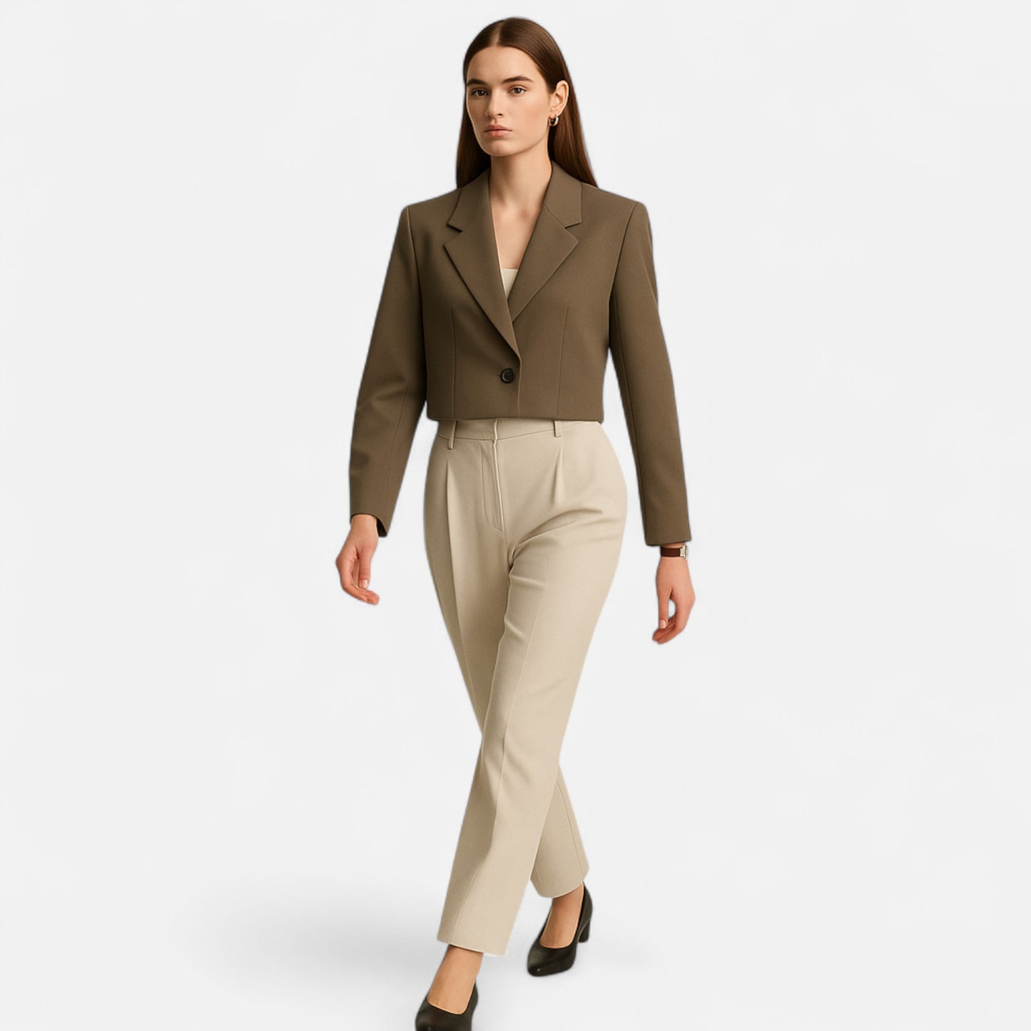 Masimon | Women’s Cropped Blazer – Notched Collar Elegance