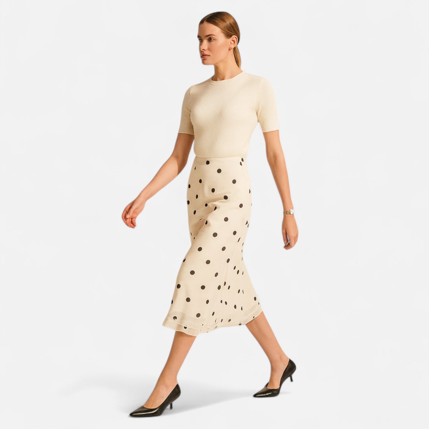 Masimon | Women’s Elegant Skirt – Polka Dot Timeless Charm