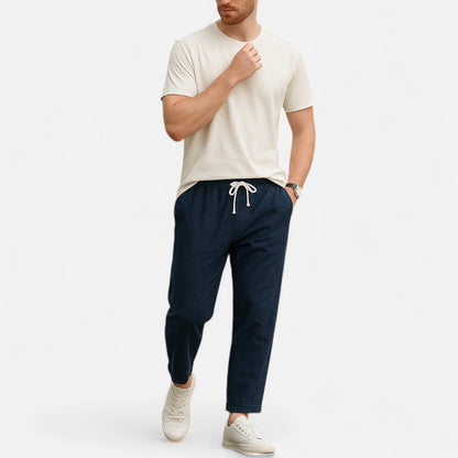 Masimon | Men’s Loosely-Fitted Cotton‑Linen Casual Trousers – Breathable Straight-Leg with Elastic Waist