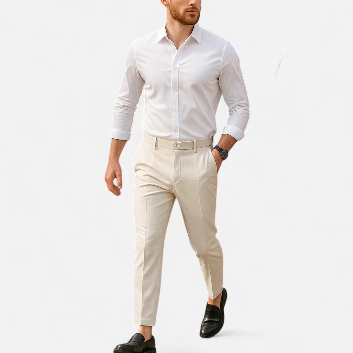Masimon | Men’s Slim Straight Wrinkle‑Free Dress Trousers – Casual Suit Pants with Elastic Comfort Waistband