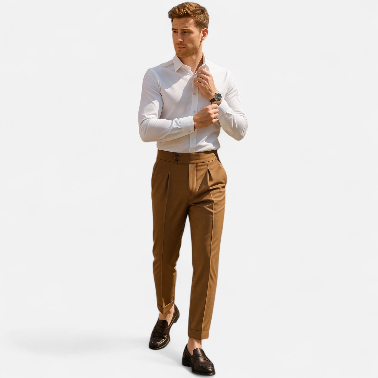 Masimon | Men’s Slim-Fit Single-Pleat Business Casual Trousers – Classic Parisian Style with Button Closure