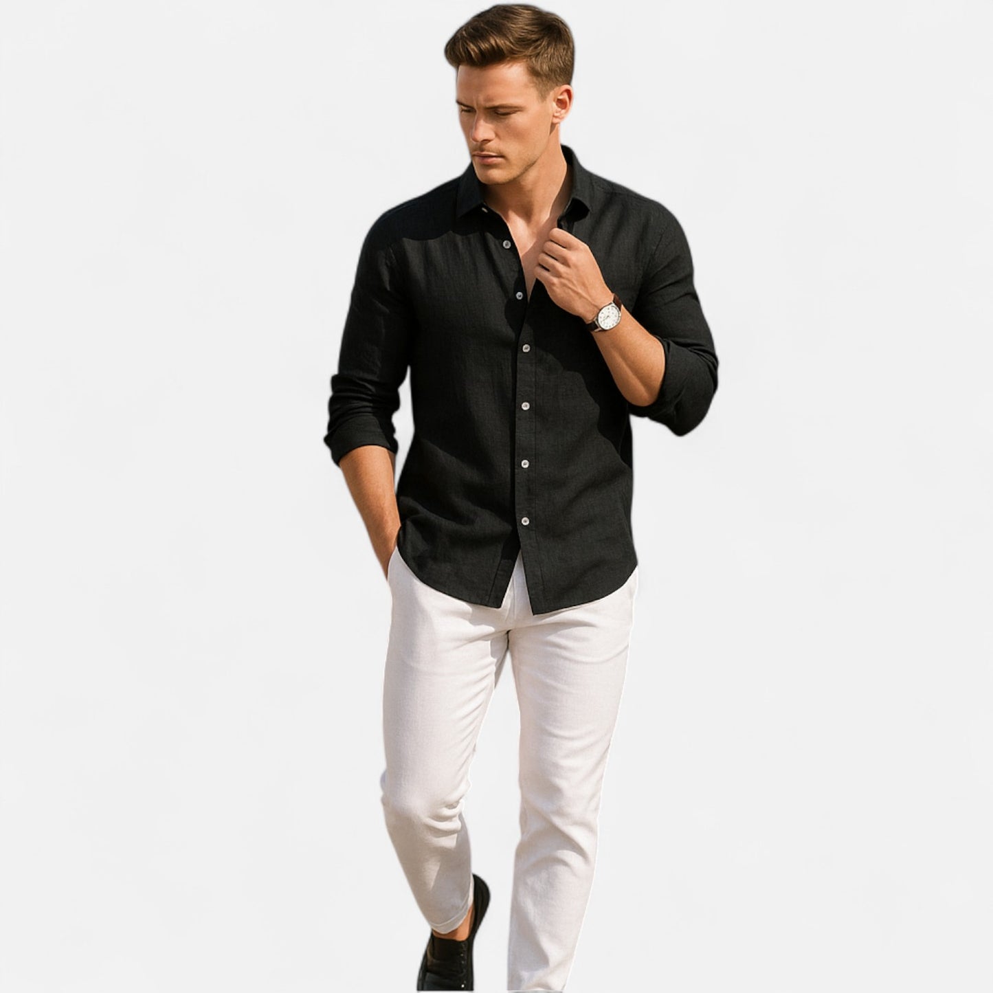 Masimon | Men’s Cotton‑Linen Autumn Shirt – Breathable Long‑Sleeve with Turn‑Down Collar