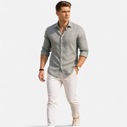 Masimon | Men’s Cotton‑Linen Autumn Shirt – Breathable Long‑Sleeve with Turn‑Down Collar