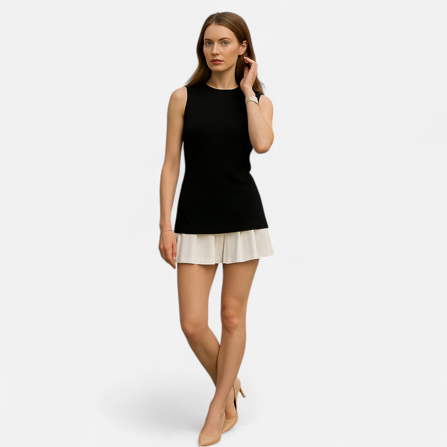 Masimon | Women's Mini Sleeve Dress with High Neck – Irregular Ruched Design, Elegant Luxury for Party & Club
