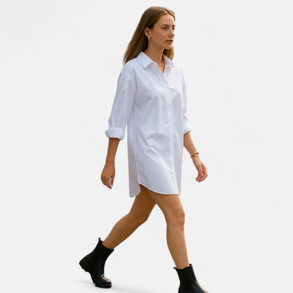 Masimon | Women’s Long‑Sleeve Shirt Dress – Soft Breathable Fabric with Turn‑Down Collar & Front Buttons