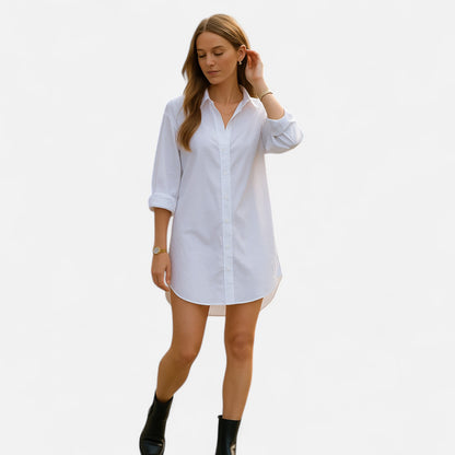 Masimon | Women’s Long‑Sleeve Shirt Dress – Soft Breathable Fabric with Turn‑Down Collar & Front Buttons