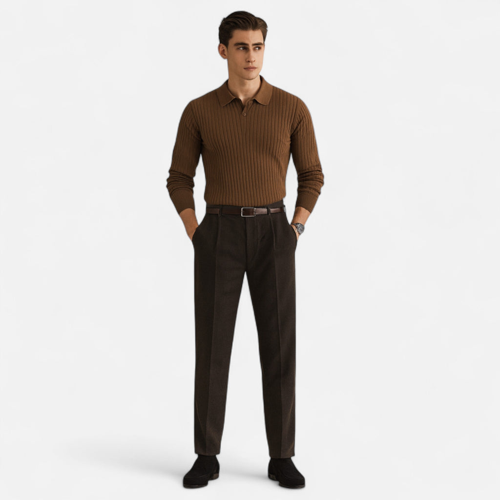Masimon | Men’s Knit Polo – Solid Colour Heritage Elegance