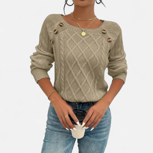 Masimon | Women’s Sweater – Square Neck Cable Knit Elegance