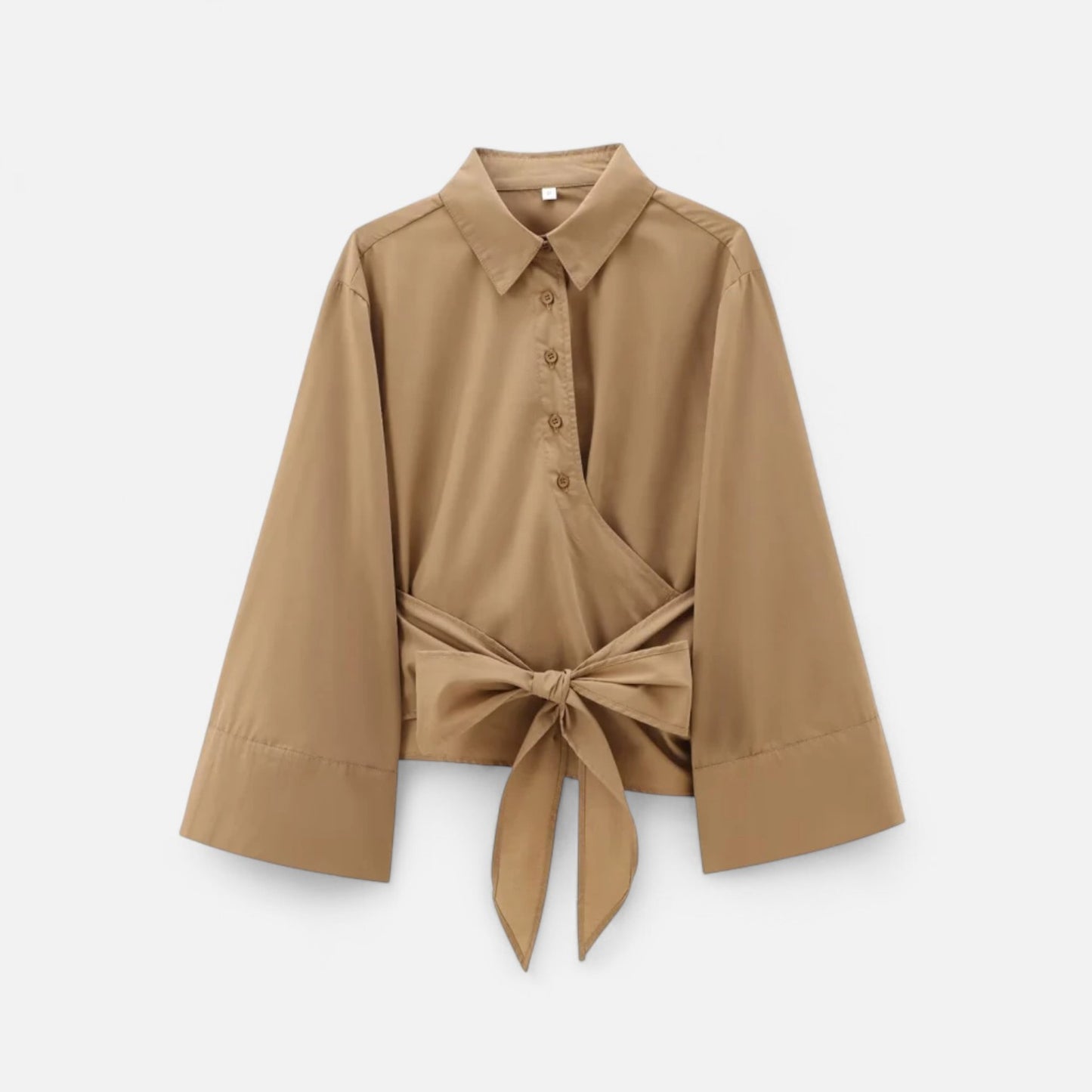 Masimon | Women’s Long‑Sleeve Kimono‑Style Blouse – Soft Breathable Fabric with Bow‑Tie Collar & Front Buttons