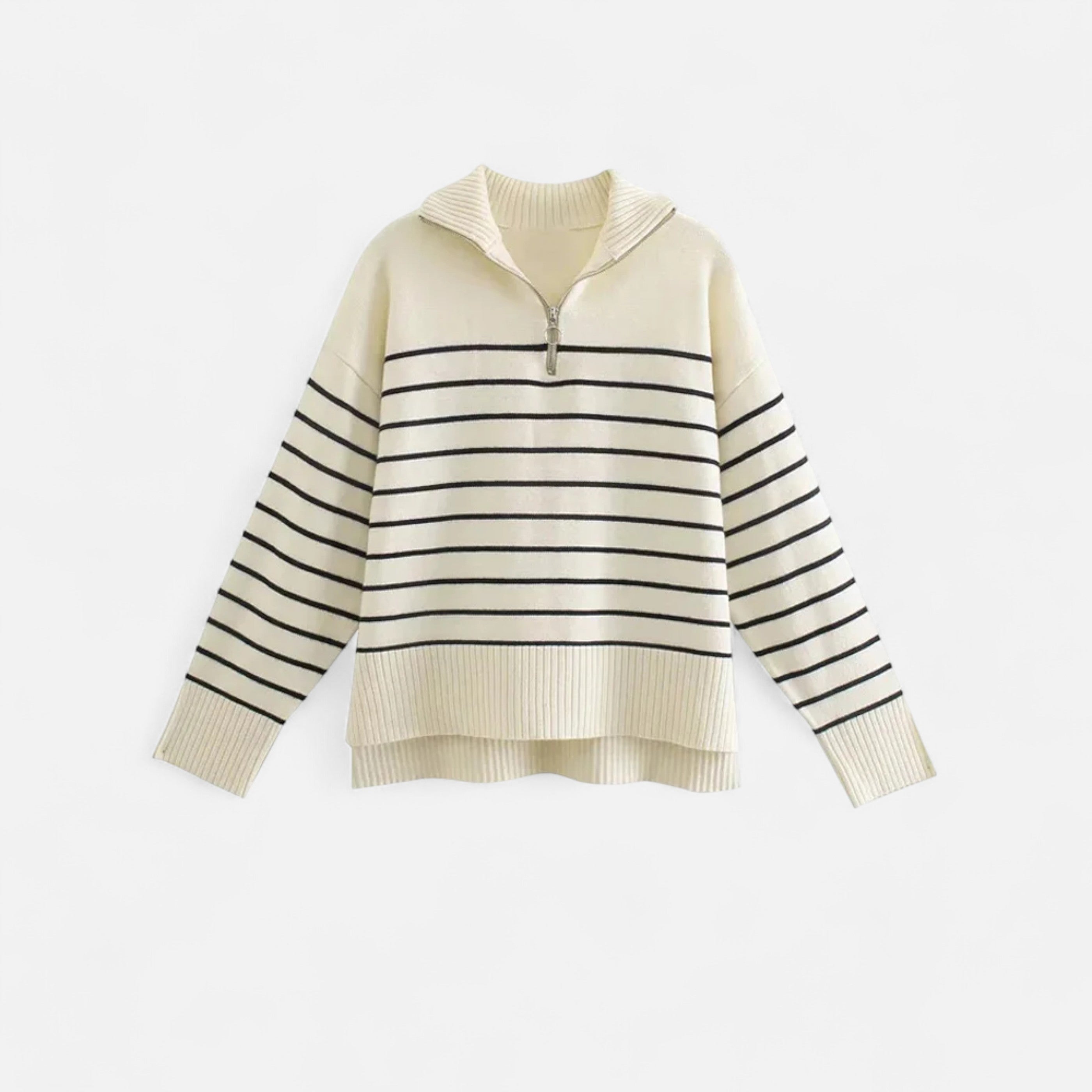 Masimon | Women’s Zip-Up Sweater – Vintage Stripe Elegance