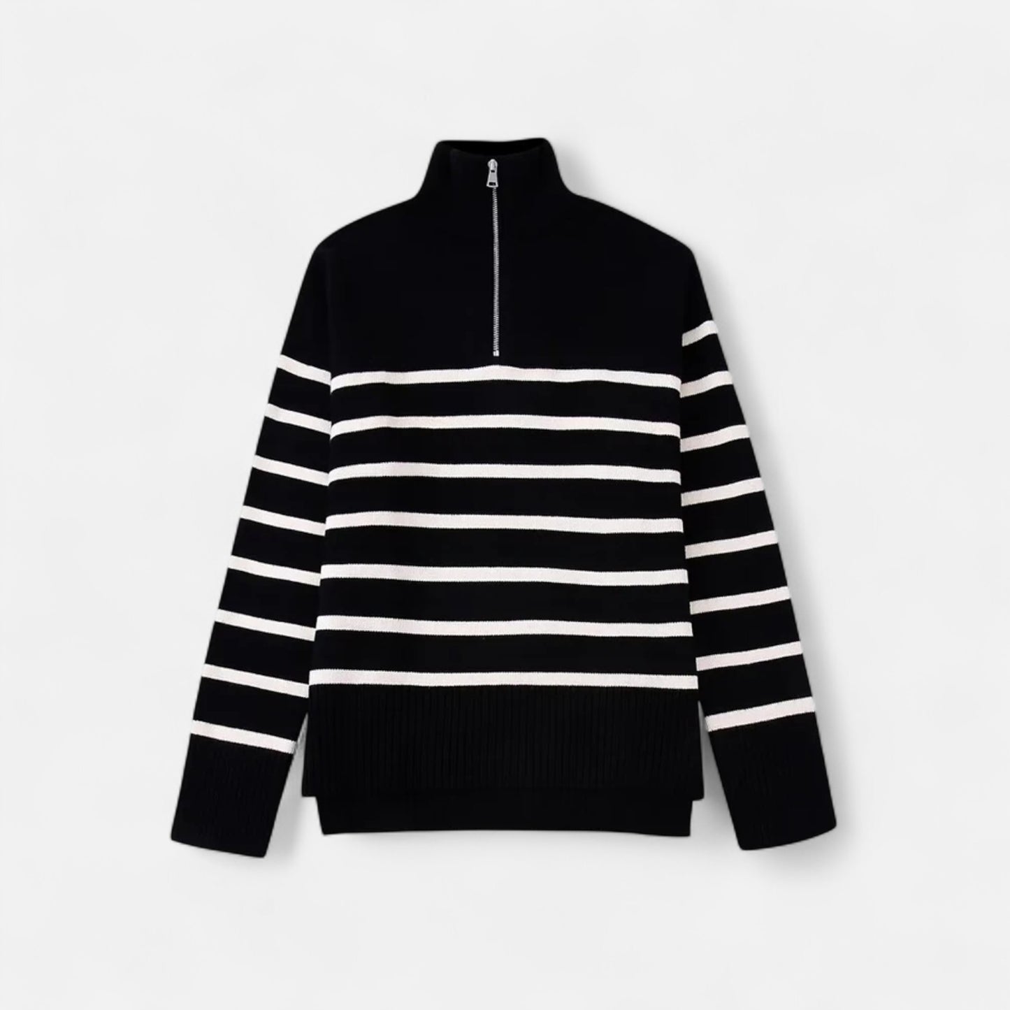 Masimon | Women’s Zip-Up Sweater – Vintage Stripe Elegance