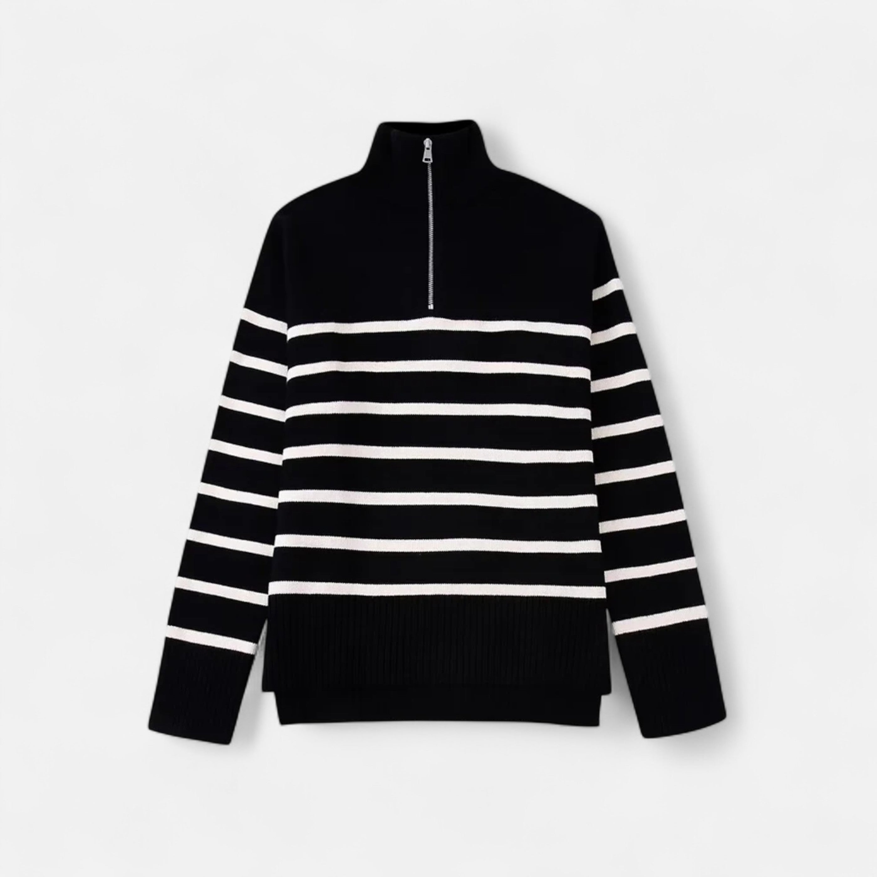 Masimon | Women’s Zip-Up Sweater – Vintage Stripe Elegance