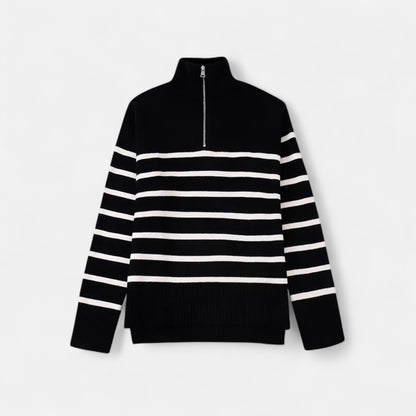 Masimon | Women’s Zip-Up Sweater – Vintage Stripe Elegance