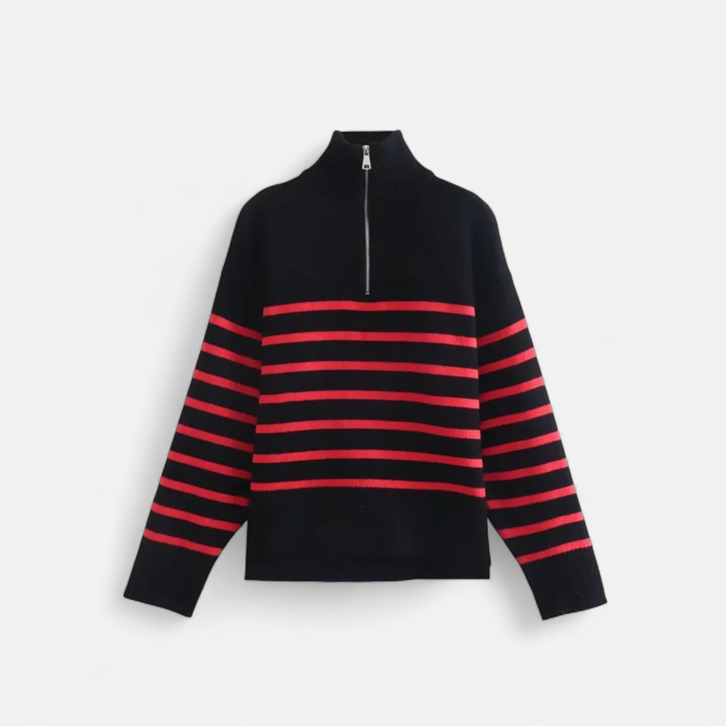 Masimon | Women’s Zip-Up Sweater – Vintage Stripe Elegance
