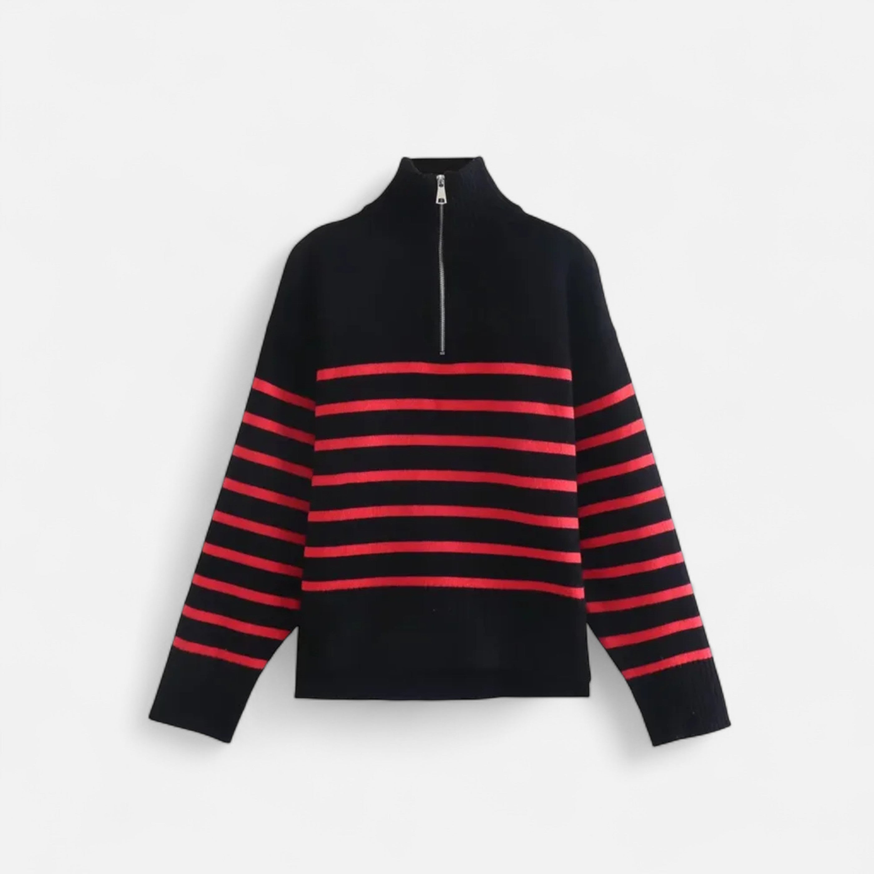 Masimon | Women’s Zip-Up Sweater – Vintage Stripe Elegance