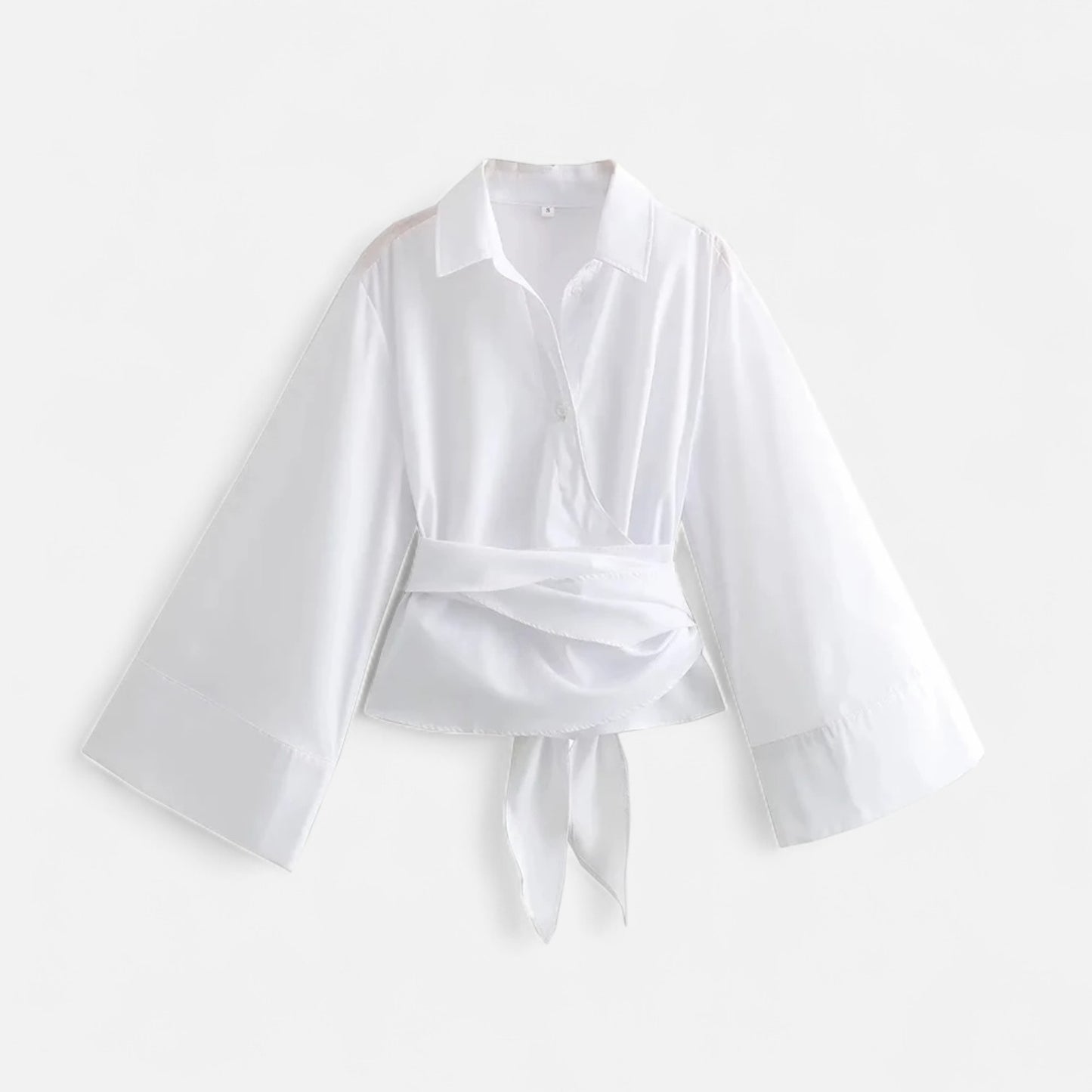 Masimon | Women’s Long‑Sleeve Kimono‑Style Blouse – Soft Breathable Fabric with Bow‑Tie Collar & Front Buttons