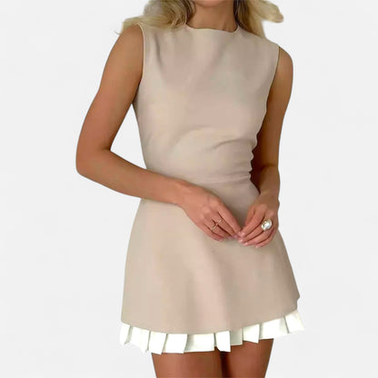 Masimon | Women's Mini Sleeve Dress with High Neck – Irregular Ruched Design, Elegant Luxury for Party & Club