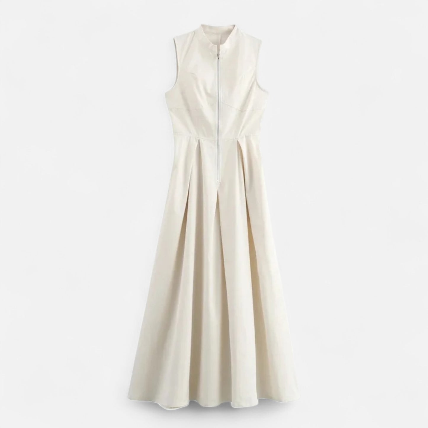 Masimon | Women’s Pleated Zipped Midi Dress – Sleeveless Bodycon Summer Party Dress