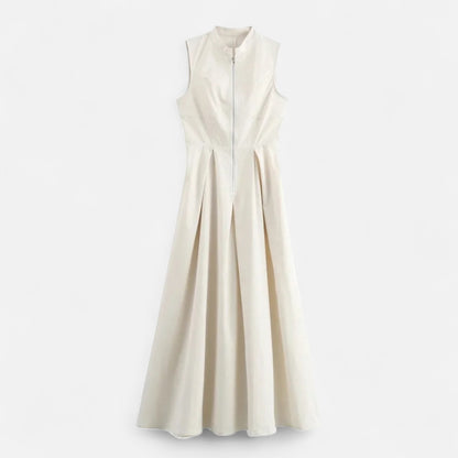 Masimon | Women’s Pleated Zipped Midi Dress – Sleeveless Bodycon Summer Party Dress