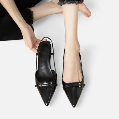 Masimon | Women’s Mid‑Heel White Slingback Sandals – Patent-Leather Elegance with Ankle Strap