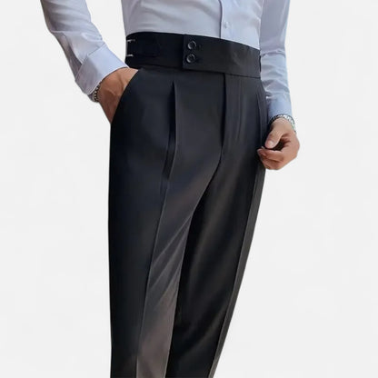 Masimon | Men’s Slim-Fit Single-Pleat Business Casual Trousers – Classic Parisian Style with Button Closure