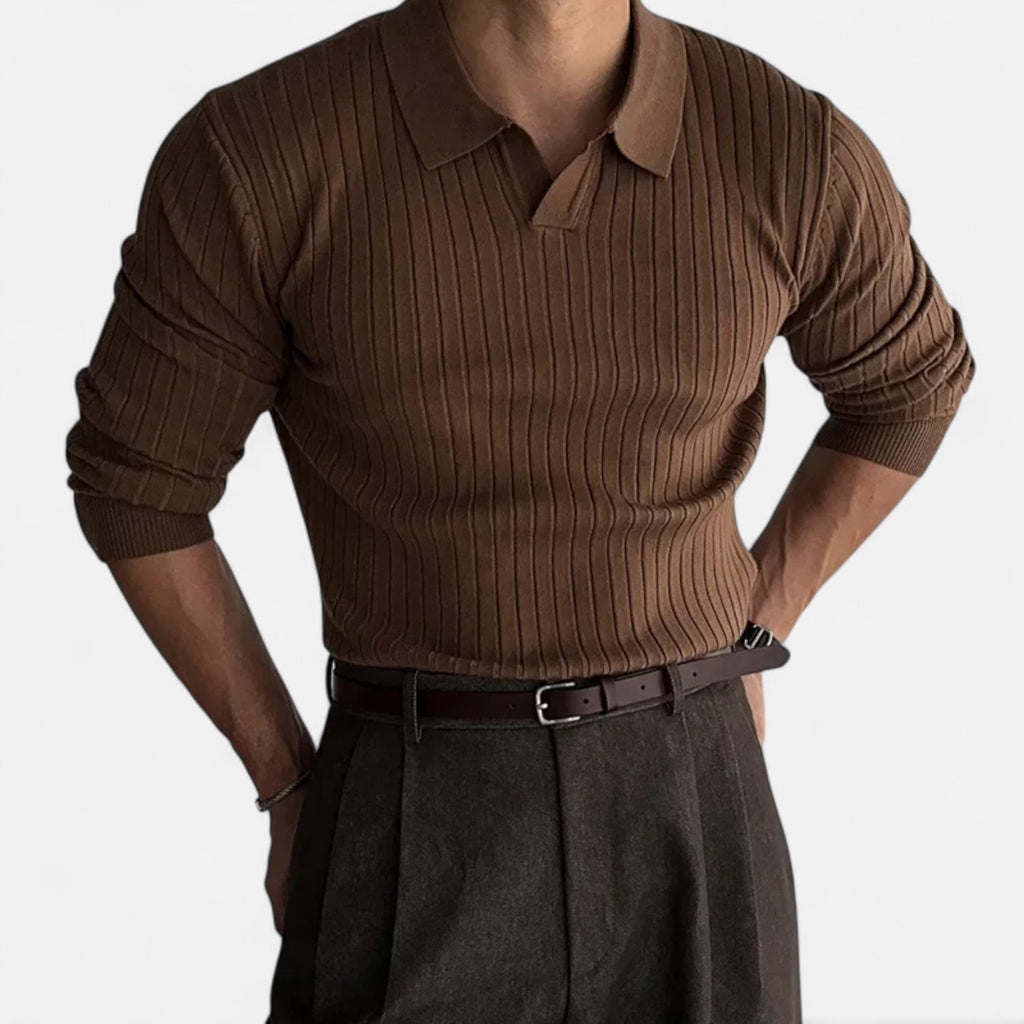 Masimon | Men’s Knit Polo – Solid Colour Heritage Elegance