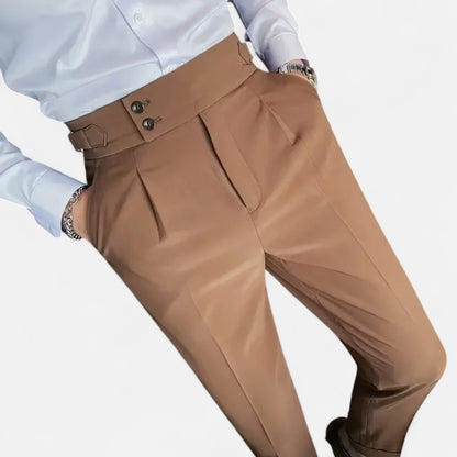 Masimon | Men’s Slim-Fit Single-Pleat Business Casual Trousers – Classic Parisian Style with Button Closure