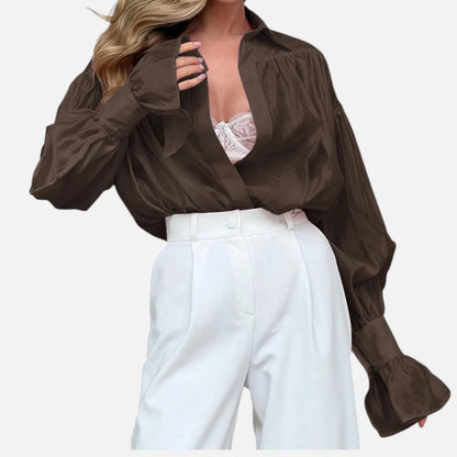 Masimon | Women’s Long‑Sleeve Turn‑Down Collar Blouse – Lightweight Breathable Fabric, Casual‑Chic Styling