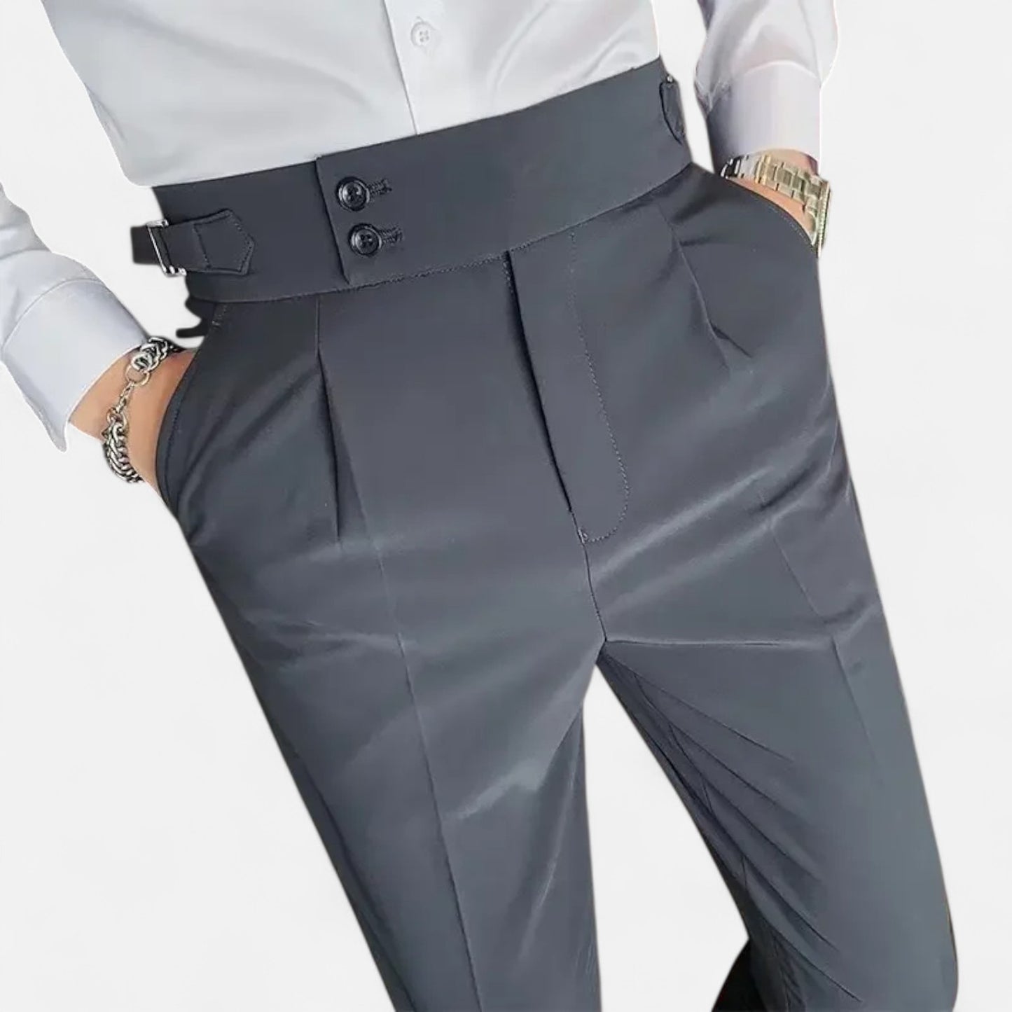 Masimon | Men’s Slim-Fit Single-Pleat Business Casual Trousers – Classic Parisian Style with Button Closure