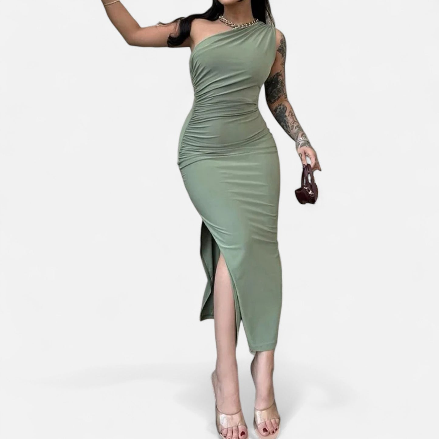 Masimon | Women's Maxi Dress – Irregular Ruched Design, Elegant Luxury for Party & Club