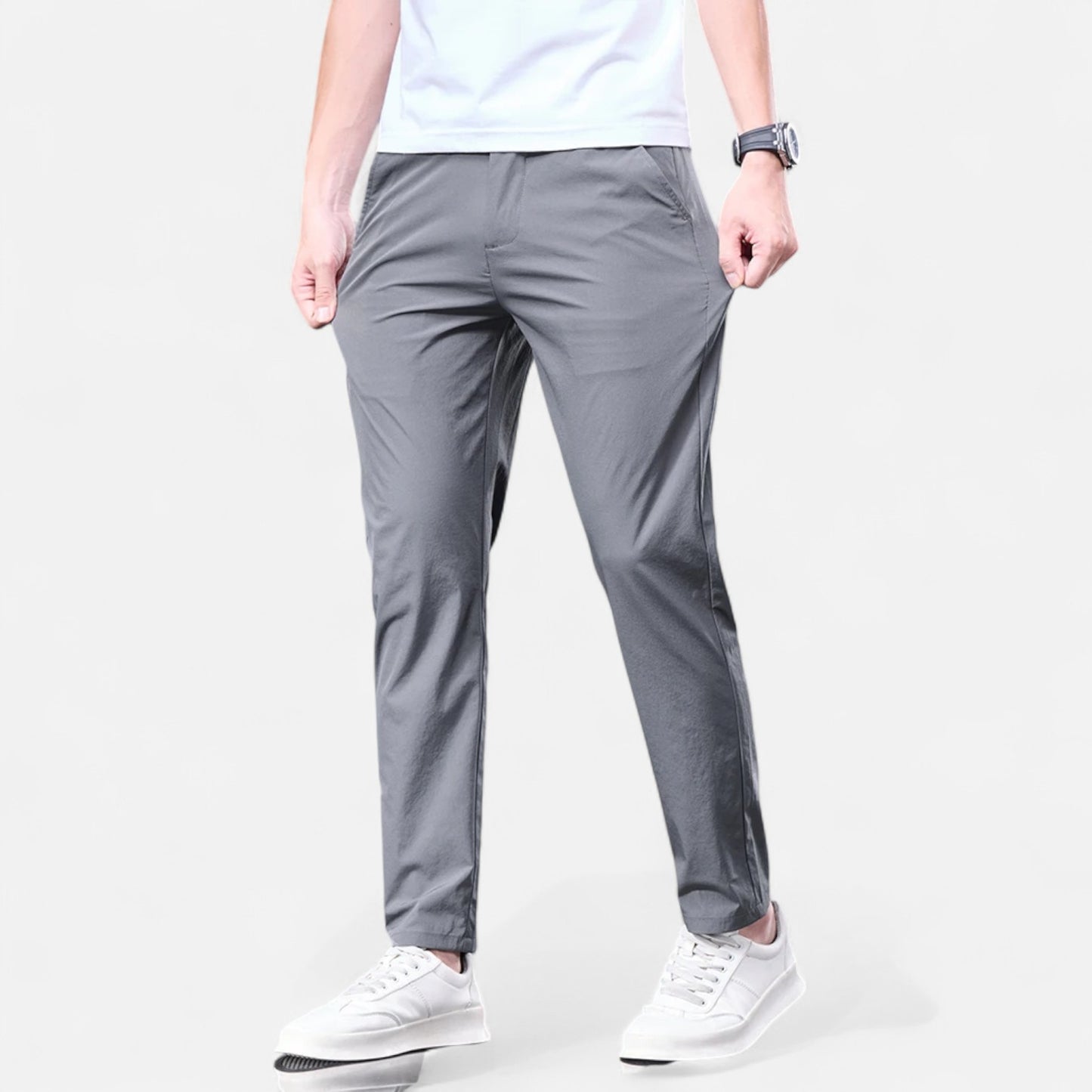 Masimon | Men’s Straight‑Leg Casual Suit Trousers – Elastic Waistband, Smart Everyday Comfort