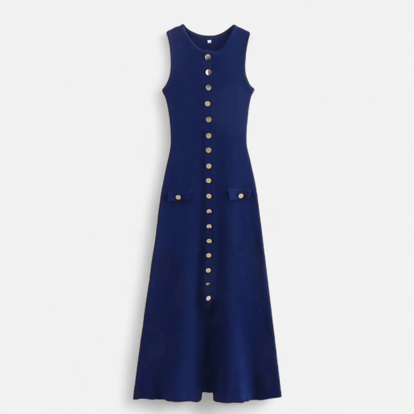 Masimon | Women’s Long Knitted Maxi Dress with Round Neck – Sleeveless Fine Knit with Faux Pockets