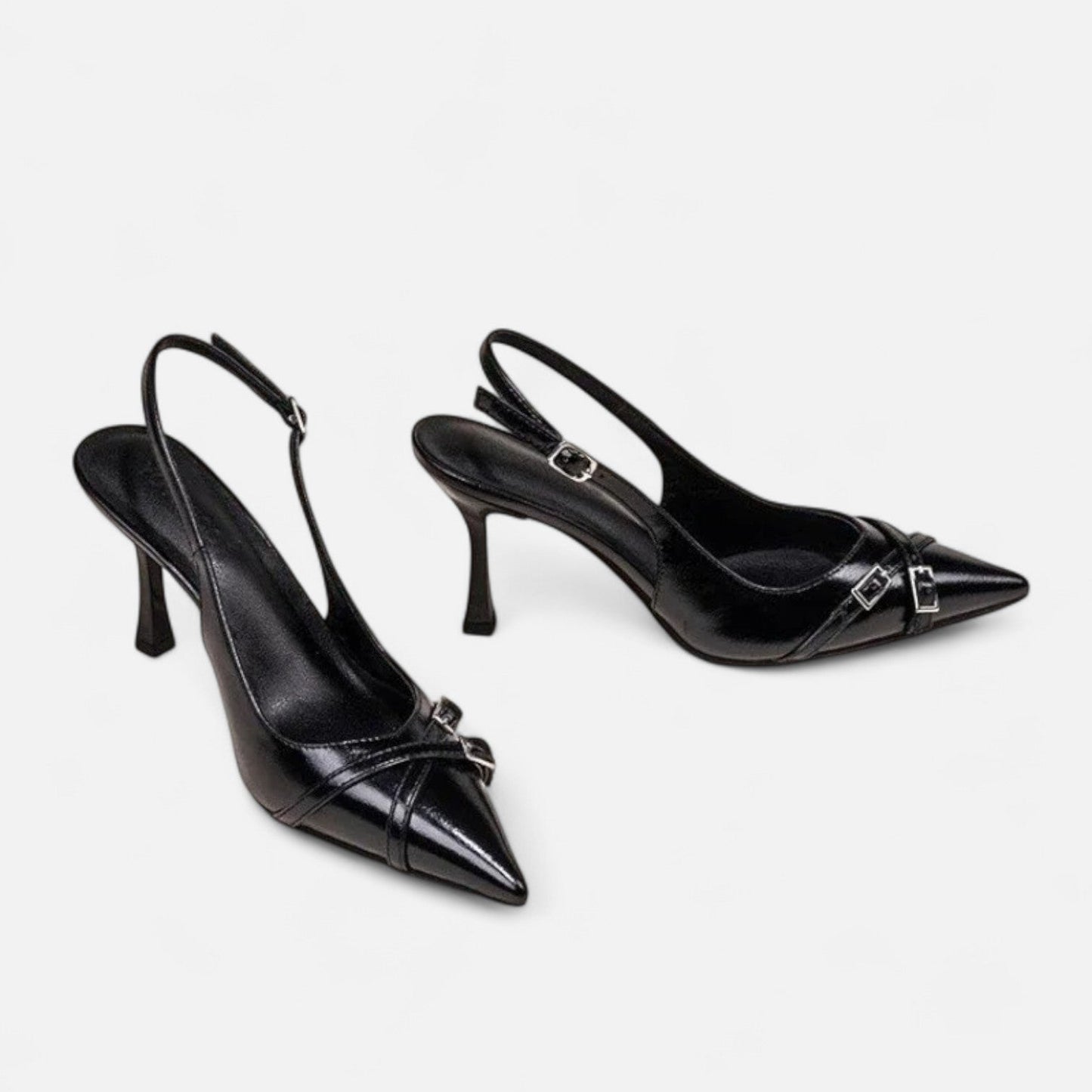 Masimon | Women’s Patent-Black Buckled Stilettos – Sleek High-Heel Elegance for Evening Affairs