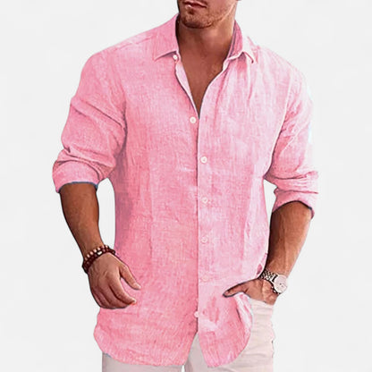 Masimon | Men’s Cotton‑Linen Autumn Shirt – Breathable Long‑Sleeve with Turn‑Down Collar