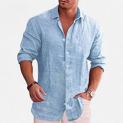 Masimon | Men’s Cotton‑Linen Autumn Shirt – Breathable Long‑Sleeve with Turn‑Down Collar