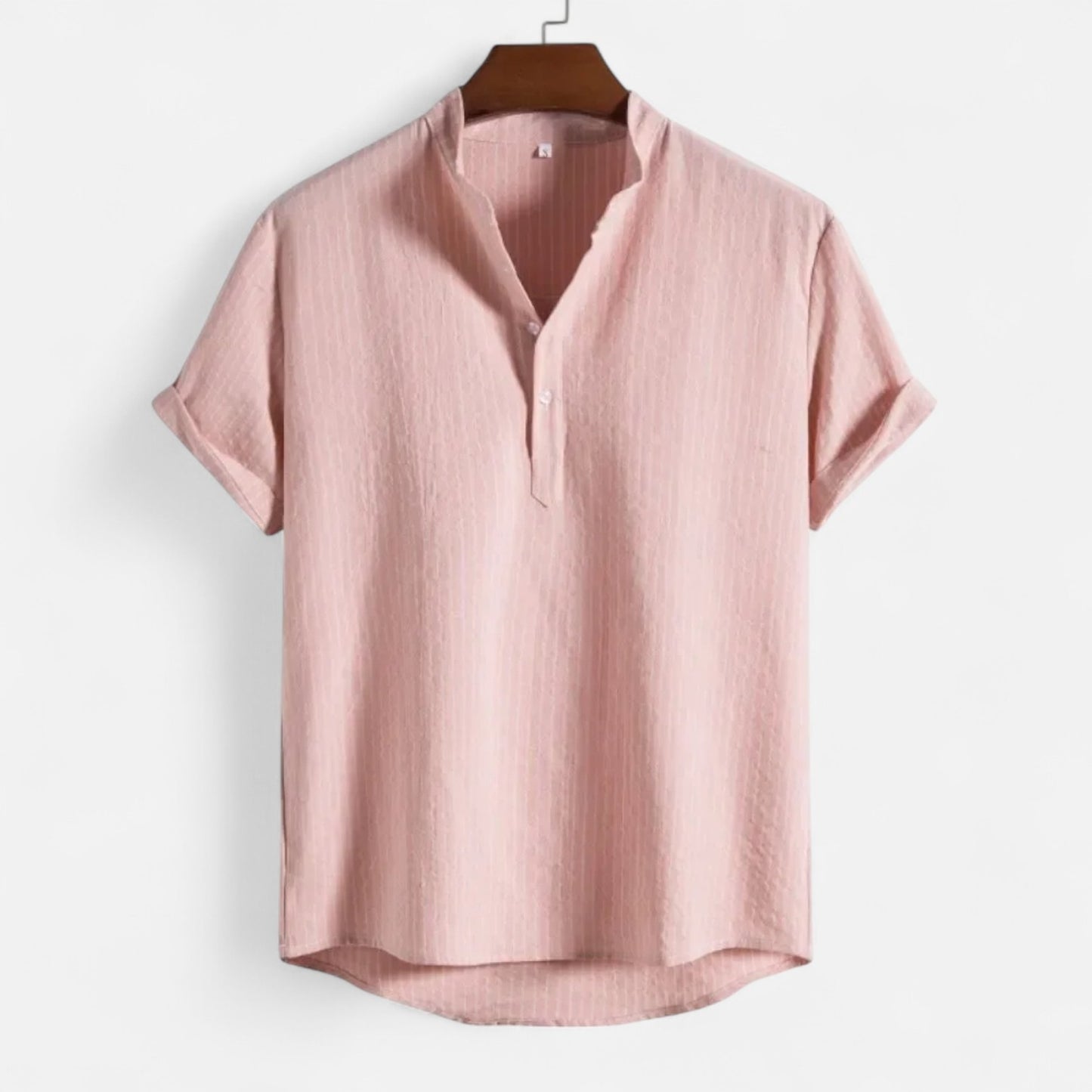 Masimon | Men’s Cotton-Linen Hawaiian Henley Shirt – Striped Graphic Short-Sleeve Beachwear