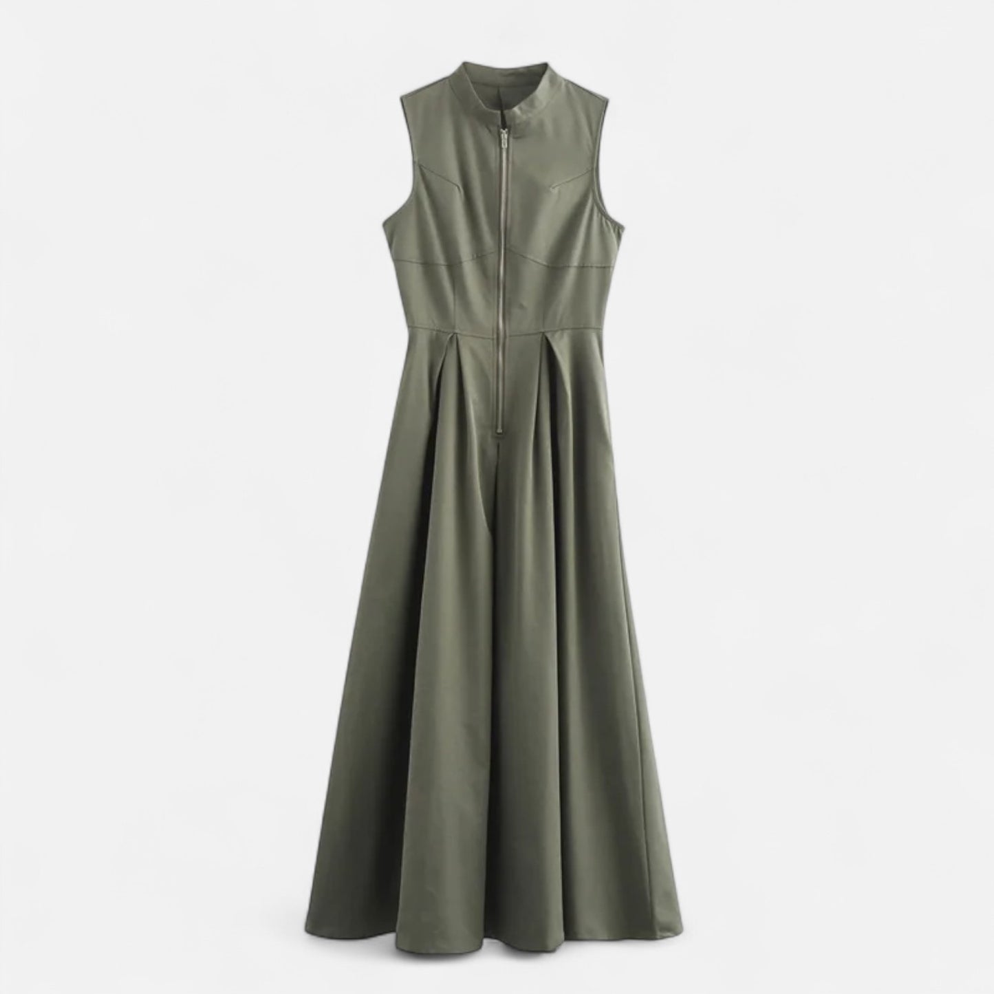 Masimon | Women’s Pleated Zipped Midi Dress – Sleeveless Bodycon Summer Party Dress