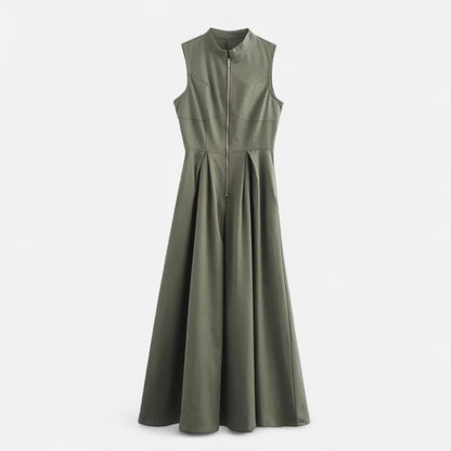 Masimon | Women’s Pleated Zipped Midi Dress – Sleeveless Bodycon Summer Party Dress