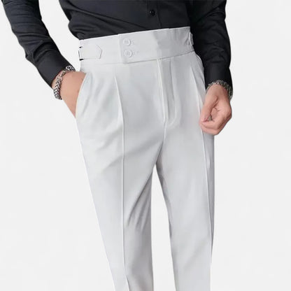 Masimon | Men’s Slim-Fit Single-Pleat Business Casual Trousers – Classic Parisian Style with Button Closure